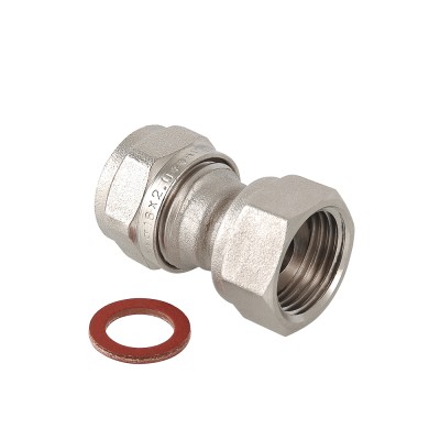 Муфта обжимная комбинированная с накидной гайкой 16х1/2" никель VALTEC