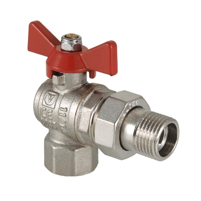 Кран шаровой угловой ручка бабочка с полусгоном ВН 1" VALTEC base никель