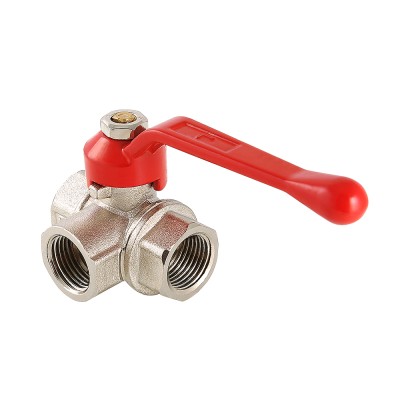 Кран шаровой стальная рукоятка трехходовой тип L В 3/4" VALTEC никель