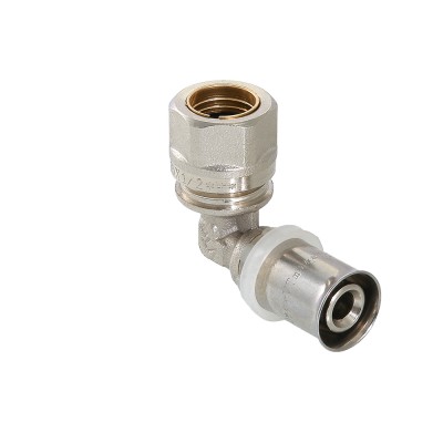 Угольник пресс 16мм с переходом на обжим 15мм VALTEC